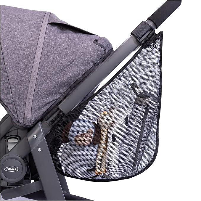 J.L. Childress Universal Side Sling Stroller Organizer & Caddy, Black | Stroller cargo net attachment adds easy-access storage for baby essentials to any stroller with secure, non-slip straps