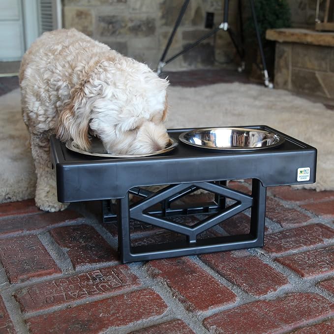 Pet Zone Designer Diner Elevated Dog Bowl Stand, 3 Adjustable Height Levels | 3 Height Adjustable, Includes 2 Stainless Steel Bowls with 7 Cup Capacity Each