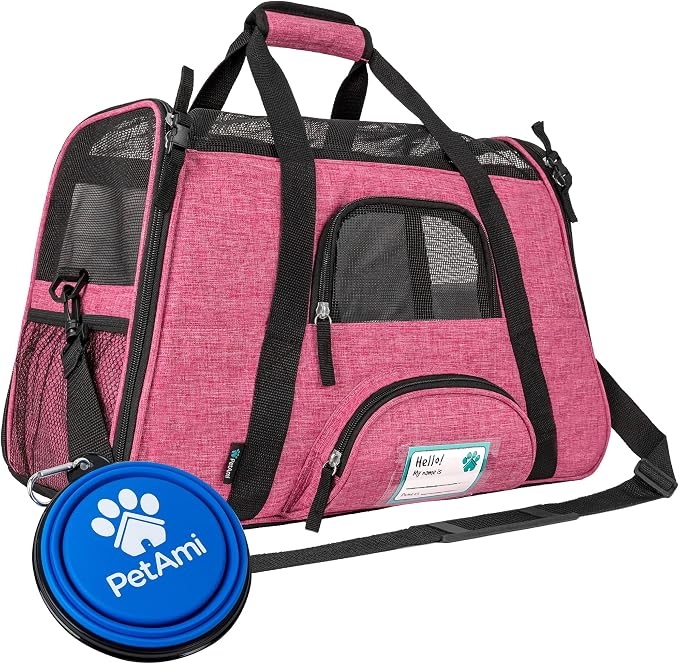 PetAmi Airline Approved Pet Carrier for Cats Small Dogs, Small Heather Pink | Soft Sided TSA Travel Bag, Sherpa Bed, Breathable Mesh Ventilation, Collapsible Bowl, Fits Under Seat, Up to 18 lbs
