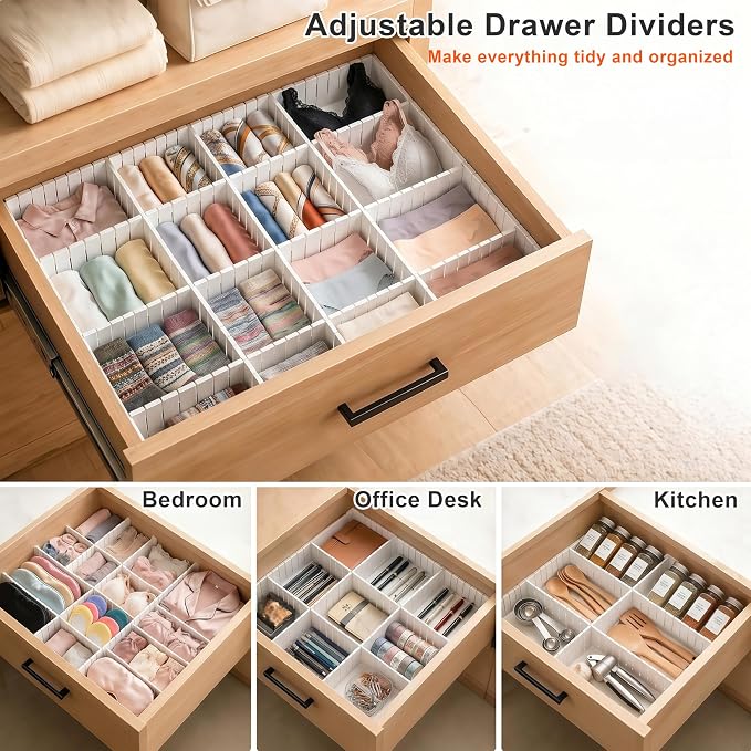Keeshibaio Drawer Dividers 8 Pack 18.5" Long, Adjustable Drawer Organizer | Extra Long Tool Box Drawer Dividers,for Kitchen Bedroom, Plastic Drawer Separators for Clothes Socks Underwear Cutlery Tools