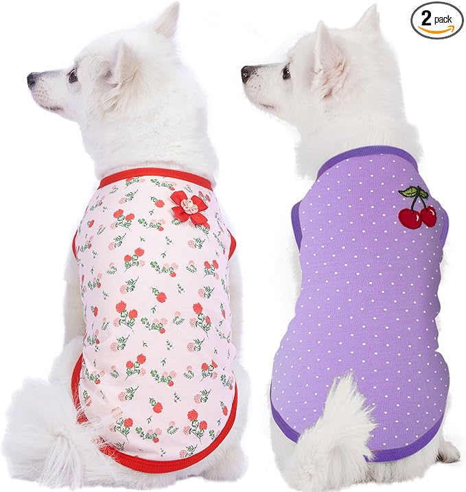 Blueberry Pet Pack of 2 Dog Clothes - Soft & Comfy Floral Dog Accessories, 12" Back Length, Sweater Vest, Dog Shirt for Small Dogs, Fashion Pet Apparel