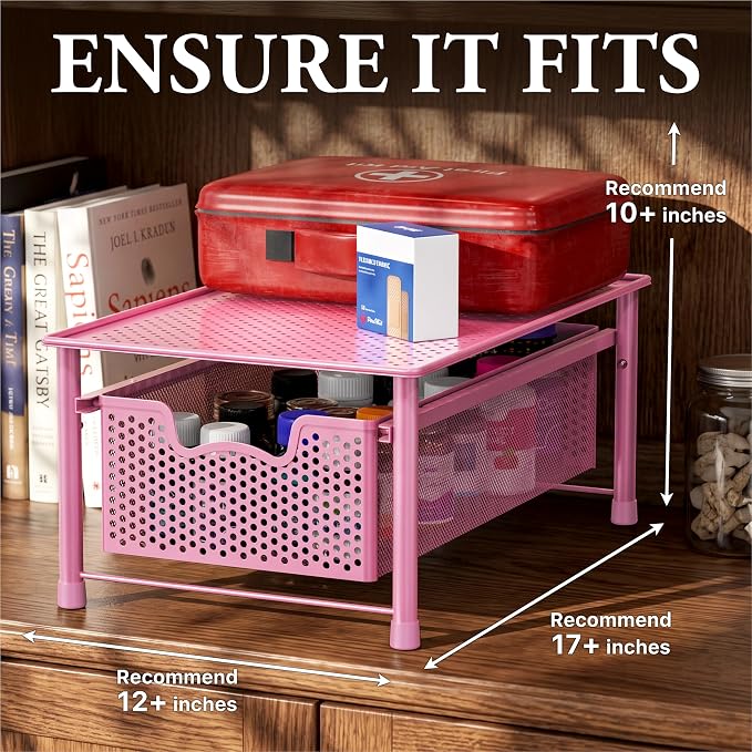 Simple Houseware Stackable Cabinet Basket Drawer Organizer, Pink