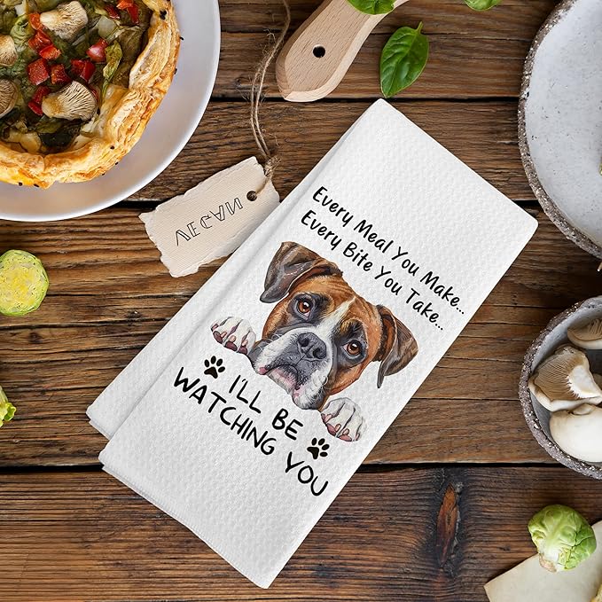 Funny Boxer Dog Kitchen Towels Decor Gifts for Women Men Kids, Boxer Dog Puppy Every Meal You Make Every Bite You Take Dish Hand Tea Towels Accessories Ornament for Kitchen, 16x24 Inch
