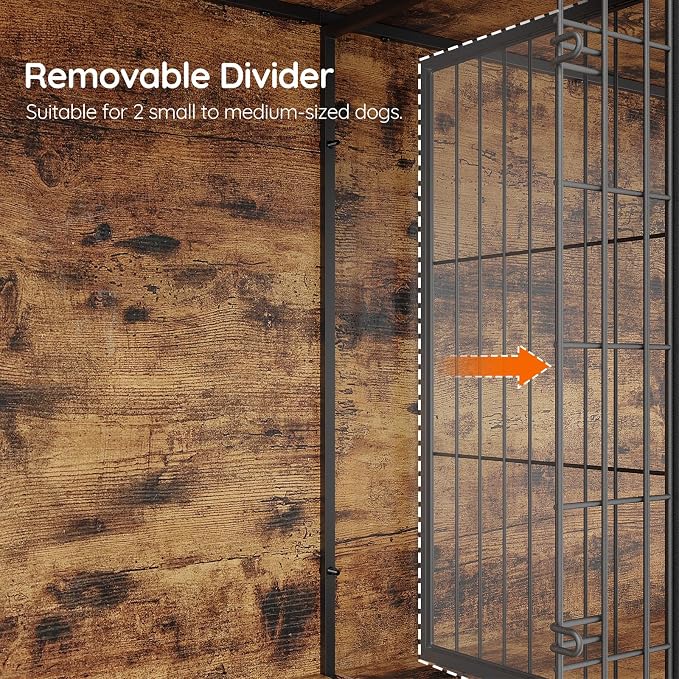HOOBRO Dog Crate Furniture for 2 Dogs, 63" Large Double Dog Crate Furniture with Divider, Wooden Indoor Kennel TV Stand for Medium Large Dogs, Rustic Brown BF55GW03