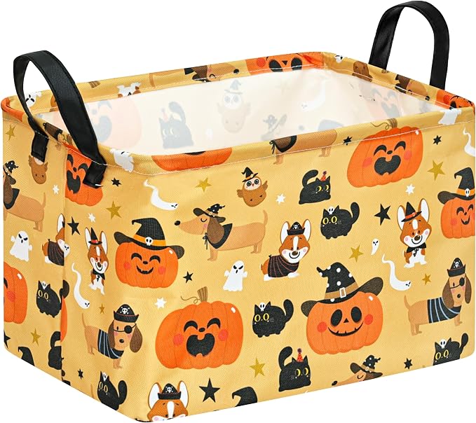 Halloween Pumpkin Ghost Storage Basket, Black Cat Spider Gift Toy Organizer