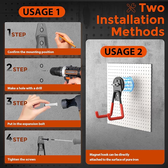 6 Pack Large Magnetic Hooks Heavy Duty, Strong Magnet Storage Hooks | Industrial Neodymium Magnet, Big Magnetic Utility Holder for Hanging Power Drill Garden Tools Garage Pegboard Workshop Broom
