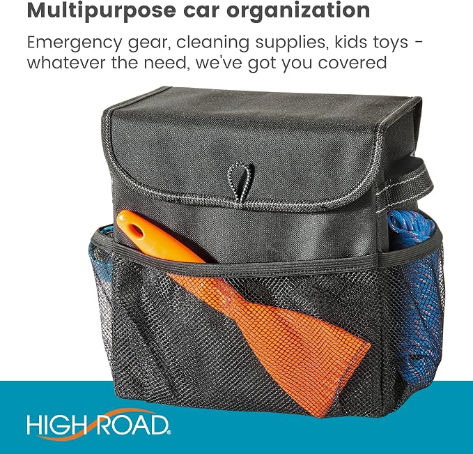 Carganizer Small Car Storage Bin with Lid for Trunk, Front Seat or Backseat | Multipurpose Compact Car Organizer Holds Driving Essentials, Cleaning Supplies, Emergency Items and Pet Needs