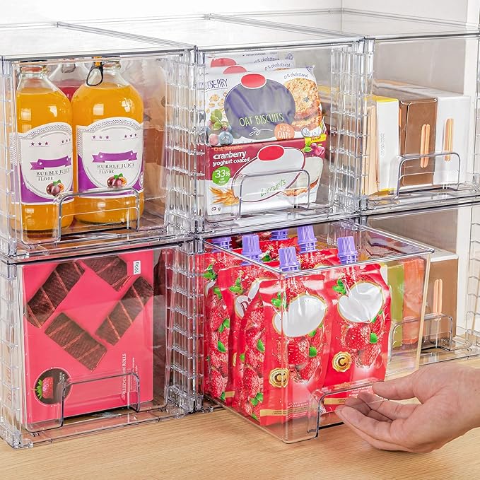 Vtopmart 2 Pack Large Stackable Storage Drawers, Clear | Easily Assemble Acrylic, Bathroom Closet Undersink Organizers, Plastic Bins for Kitchen Cabinets, Pantry, Makeup, Medicine