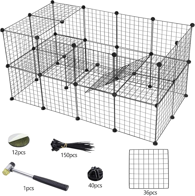 Pet Playpen, 36 Panels Indoor Small Animal Cage, Metal Wire Fence for Guinea Pig, Rabbits, Ferret, Free-Combine DIY Pet Villa, Black