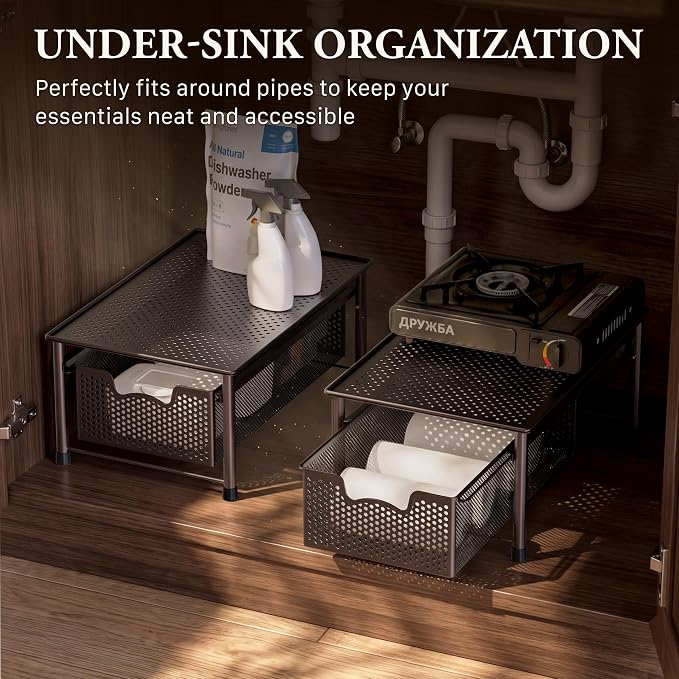 Simple Houseware Stackable Cabinet Basket Drawer Organizer, Bronze
