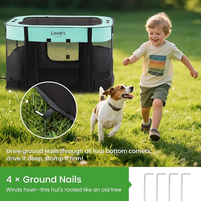 Love's cabin Pet Puppy Dog Playpen, Large Dog Tent Crates Cage Indoor/Outdoor, Portable Exercise Playpen for Dog and Cat, Foldable Pop Up Dog Kennel Playpen with Carring Case (L, Green)