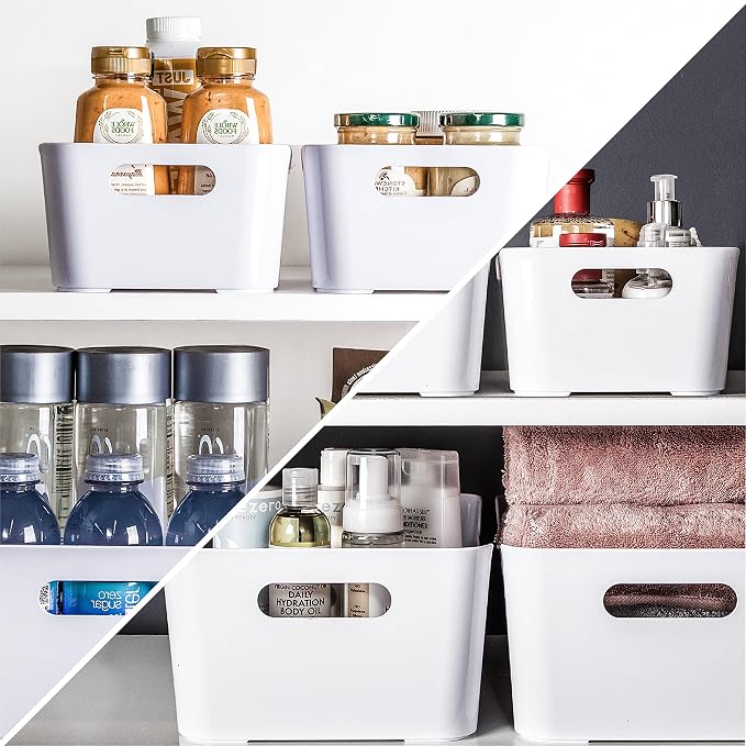 BINO | Plastic Storage Bins, Large - 4 Pack, White | THE SOHO COLLECTION | Pantry Organizers and Storage Containers Fridge Organizer Bins Kitchen Cabinet Organizer Medicine Cabinet Bin