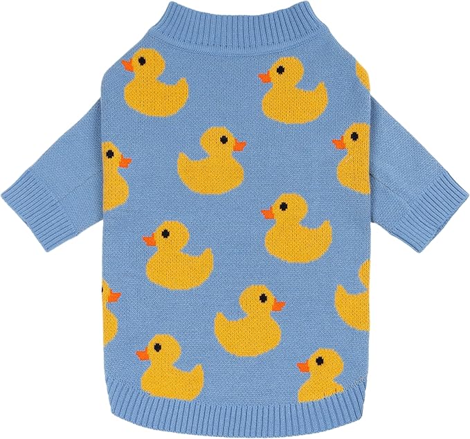Fitwarm Funny Duck Dog Sweater, Thermal Dog Winter Clothes for Small Dogs Boy Girl, Pet Outfit, Blue, Yellow, XS