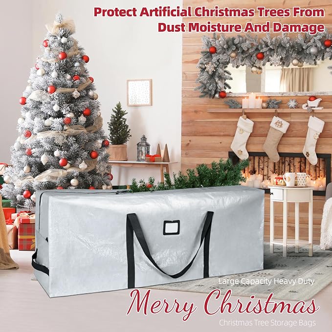 Large Christmas Tree Storage Bag Heavy Duty 7.5 Ft (Gray) | Protects From Moisture & Dust, Holiday Storage, Alternative To Tree Storage Box