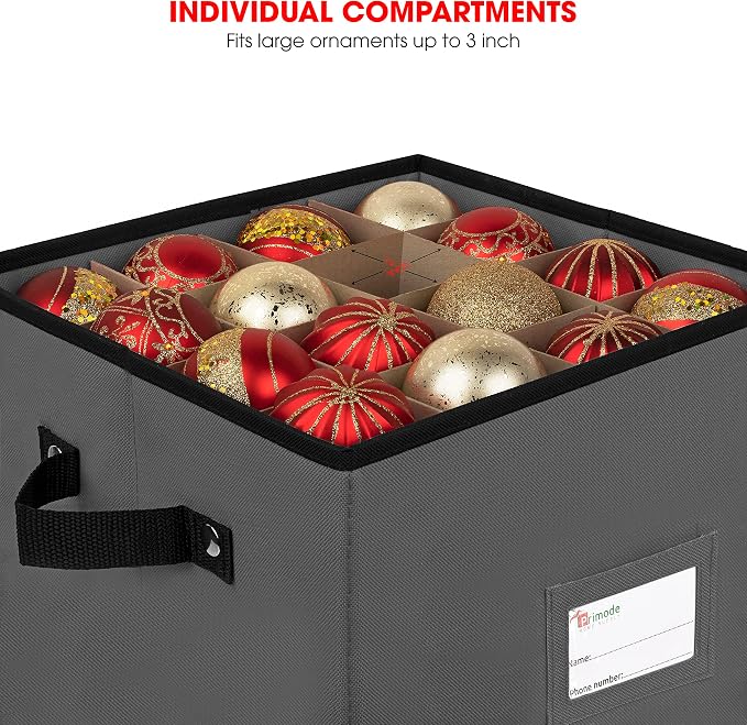 Holiday Ornament Storage Chest, With 4 Trays Holds Up to 64 Ornaments Balls, With Dividers (Gray)