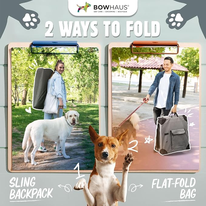 BOWHAUS 36 Inch Portable Travel Dog Kennel for Medium Dogs with Durable Mesh Windows and 2 Storage Pockets, Indoor & Outdoor for Car, Soft-Sided Collapsible Dog Crate with 4 Breathable Mesh Door
