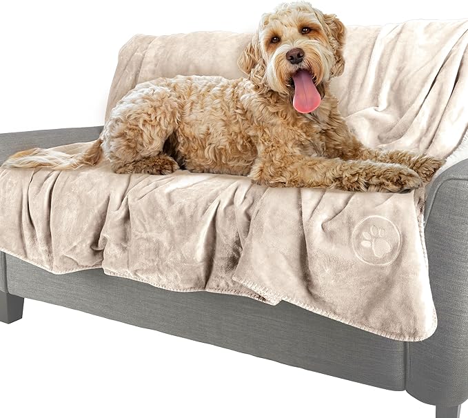 PETMAKER Dog Blanket, Cream, 60” x 70” | Reversible Sherpa Blanket - Throw Blankets for Bed, Couch, Crate, or Car - Machine Washable Puppy Essentials
