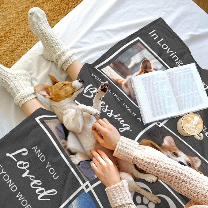 Dog Memorial Gifts for Loss of Dog, Customized Pet Blanket with Photos Name, in Memory of Dogs Personalized Blanket, Pet Memorial Gifts for Dogs, Pets Mom Gift