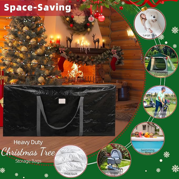 Large Christmas Tree Storage Bag Heavy Duty 9 Ft (Black) | Protects From Moisture & Dust, Holiday Storage, Alternative To Tree Storage Box