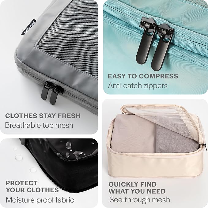 Compression Packing Cubes for Travel - Luggage Organizer Bags - Double Zipper Packing Cubes for Suitcases (12-Pack, Olive)