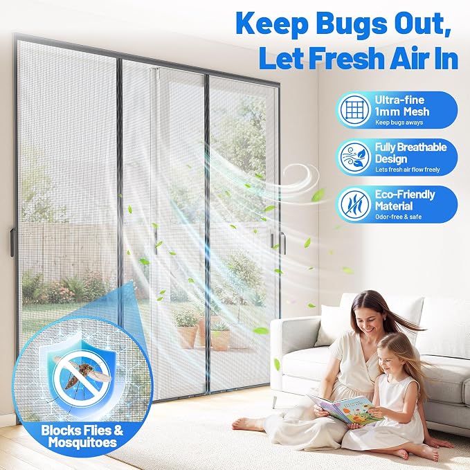 Heavy Duty Magnetic Screen Door Mesh, Door Net Screen with 100 Magnets | Pet & Kid Friendly, PET Fine Mesh Doors Screens Keep Bug Out Fit Sliding Patio French Doors Size 70"x80"-Screen Size 72"x82