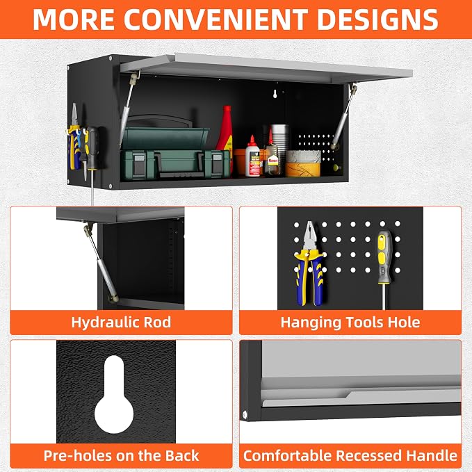 Garage Wall Cabinet, 13.8" H Metal Wall Cabinet with Up-Flip Door | Wall Mounted Metal Storage Cabinet, Upper Cabinet for Kitchen,Garage,Workshop,Warehouse, Assembly Required, Gray