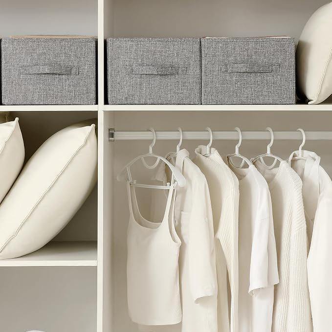 Linen Folding Storage Bins, 3 Pack Large Storage Baskets, Washable, Clothing Storage Bins with Handle, Closet Organizer for Storage Sweater,Sheets(dark grey, 18½"x11 x8½)