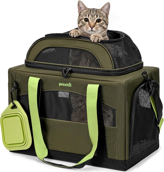 Pecute Cat Carrier,Top Expandable Dog Crate for Travel, Green