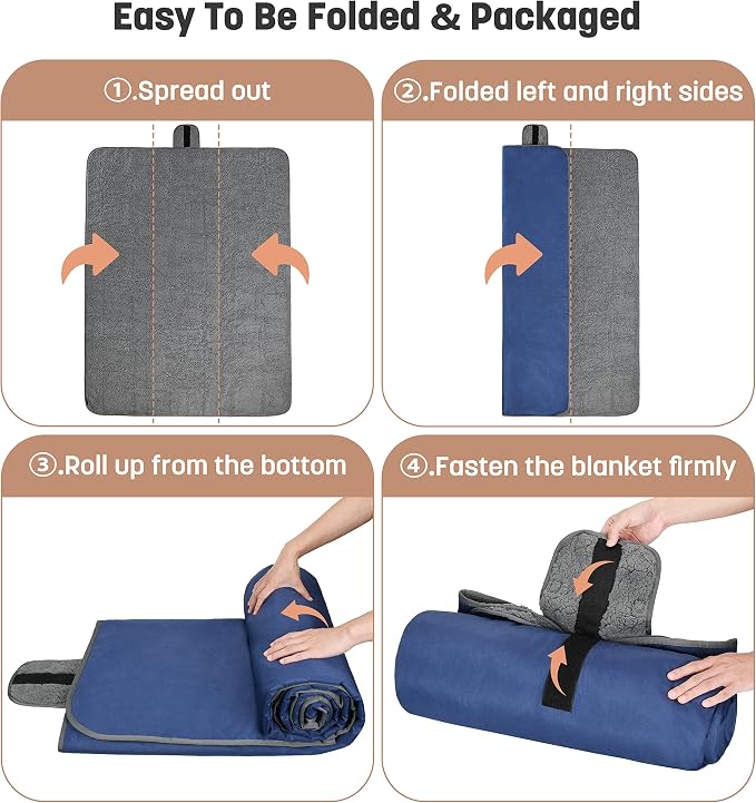 Tirrinia Waterproof Outdoor Blanket with Sherpa Lining, Windproof Foldable