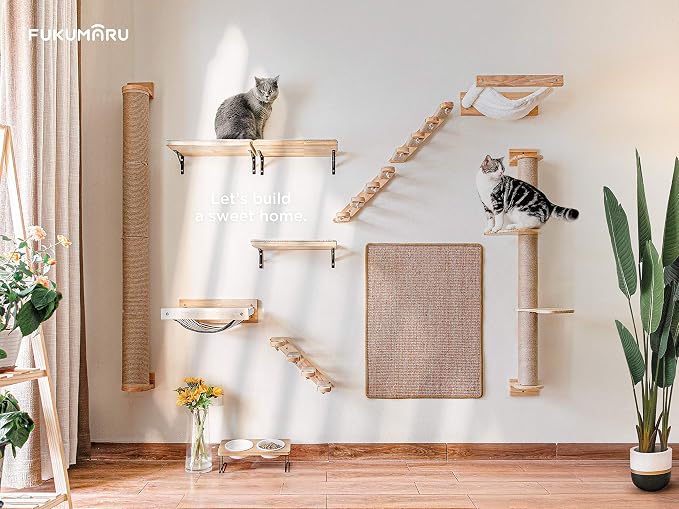FUKUMARU Hammock Wall Mounted Cat Beds and Perches | Wooden Kitten Walls Furniture, Stable Cats Shelves, For Sleeping, Playing, Climbing, Lounging, Black Stripe