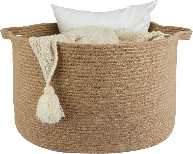 XUANGUO Extra Large Jute Rope Round Storage Basket 22" x 12" | Woven basket for blankets, toys, towels, laundry, nursery, living room and pet toy storage.
