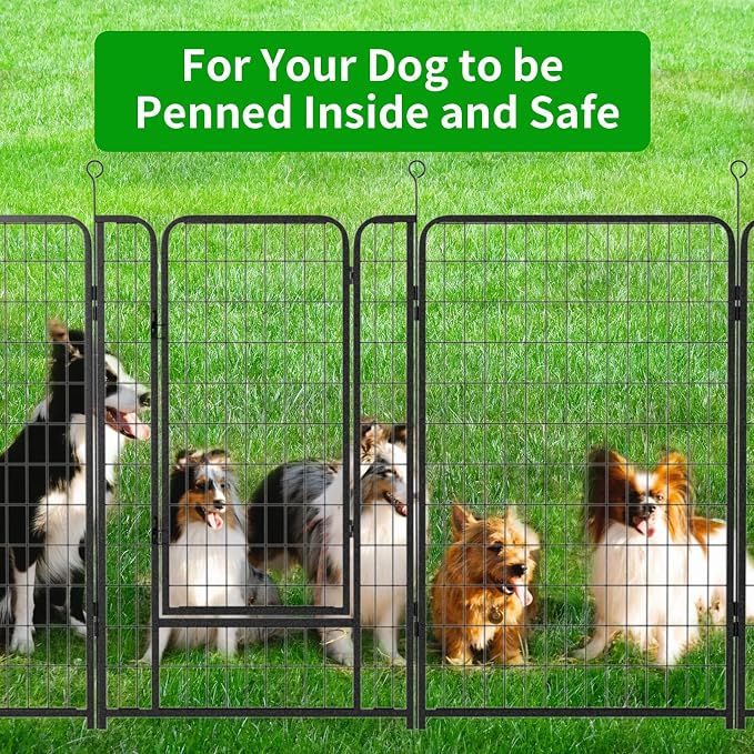Kfvigoho Dog Playpen Outdoor Extra Wide 8 Panels Heavy Duty Dog Fence 50" | Anti-Rust Coating-Strengthened Dog Fence with Doors Portable for RV Camping Yard, Total 21FT, 35 Sq.ft, Snowy Black