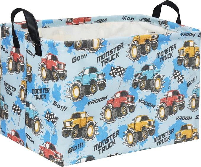 Rectangular Monster Truck Basket for Kids Baby Basket for Boys and Girls Cute Storage Organizer Bin Box Truck Room Decor(Monster Truck)