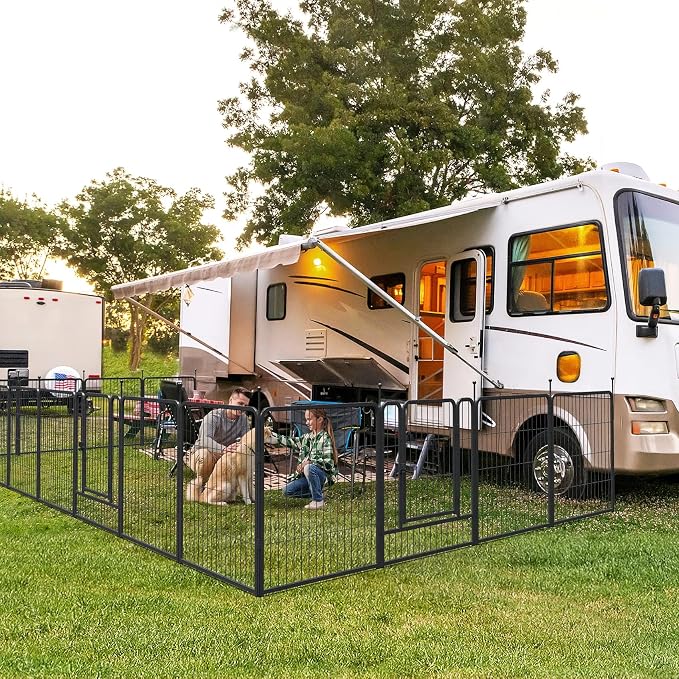 Musen Dog Playpen Indoor Outdoor, 16 Panels Dog Pen 32" Height Dog Fence Exercise with Doors for Large/Medium/Small Dogs, Portable Pet Playpen for Yard RV Camping, Hammer Paint Finish (Patent Pending)