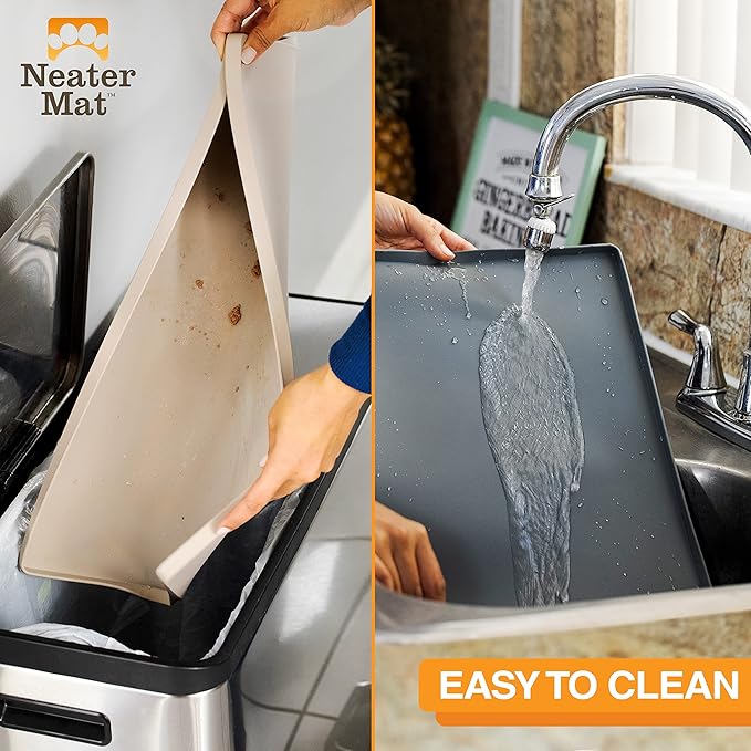 Neater Pet Brands Neater Mat Pet Mats for Food and Water, Cat & Dog Bowl Mat Waterproof Silicone, Feeding Tray, Dog Food Mats for Floors, Placemat w/Raised Edge for Under Bowls, 24" x 16", Slate Blue