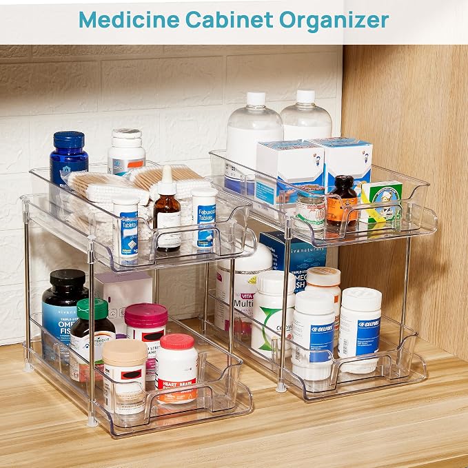 Vtopmart 4 Pack Pull Out Bathroom Under Sink Organizer with Dividers (S-Divided)
