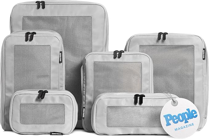 Compression Packing Cubes for Travel, 6-Pack, Light Grey | Solves overpacking, 6-Piece set fits most suitcases, 50% Space savings, Compression luggage organizer bags