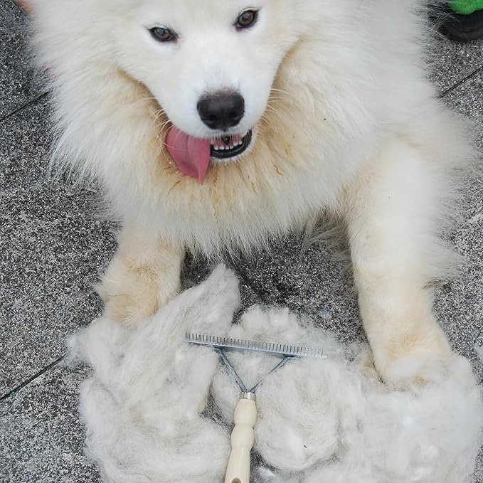 Undercoat Rake for Dogs, Grooming Rakes Brushes for Shedding Long Hair Coats Husky, German Shepherd, Golden Retriever, Long Tooth Removes Loose Hair Tangles