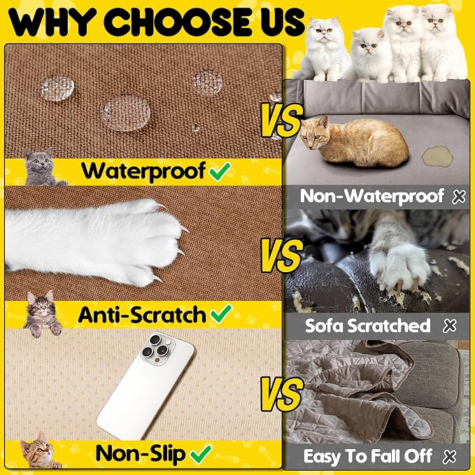 Loiion Cat Scratch Proof Furniture Protector Waterproof Sofa Cover 118"x91" | Pet-Friendly Couch Protector, Anti-Scratch & Anti-Slip Sofa Cover For Cats Dogs Kids, Machine Washable