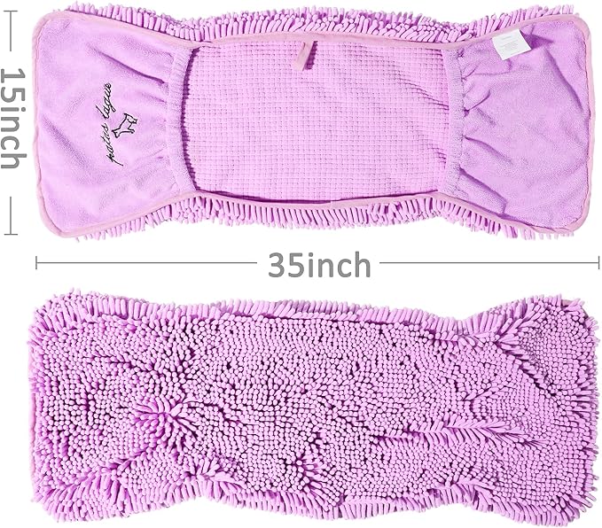 Patas Lague Absorbent Dog Towel for Drying Dogs Large, 35''x15'' Extra Large Microfiber Quick Drying Pet Bath Towel with Hand Pockets, Machine Washable Pet Shammy Lilac