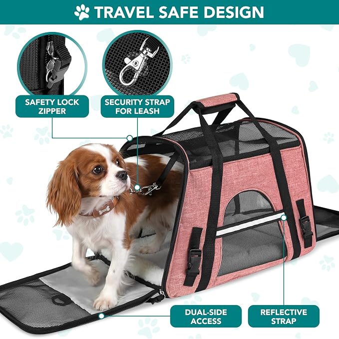 PetAmi Airline Approved Pet Carrier Cat Small Dogs, Large Heather White Red | Soft Sided TSA Travel Bag, Sherpa Bed, Breathable Mesh Ventilation, Collapsible Bowl, Fits Under Seat, Up to 18 lbs