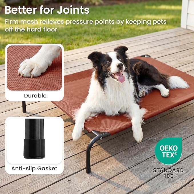 Love's cabin Elevated Cooling Dog Bed for Large Dogs, Portable Indoor & Outdoor Raised Pet Dog Cat Cot, Durable Summer Frame with Breathable Mesh, Terracotta, 48 inches