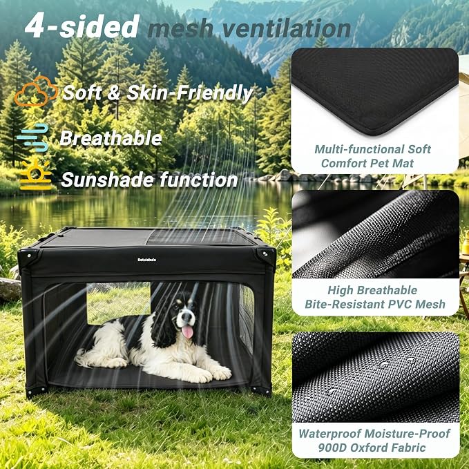 36 Inch Collapsible Travel Dog Crate, 4 Doors & Soft Pet Mat | Portable Dog Travel Crate for Medium Dogs,Large Storage Bag & Breathable Mesh,Soft Sided Dog Crate for Indoor & Outdoor Black