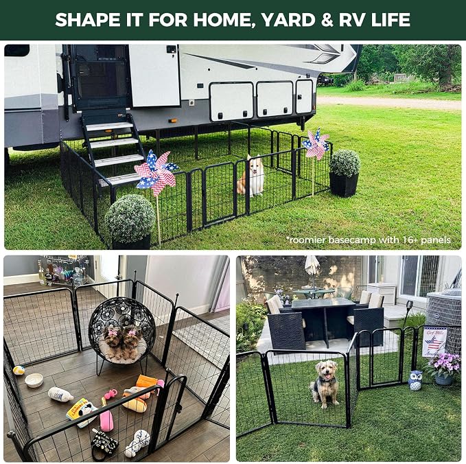FXW Rollick Dog Playpen, Indoor, Yard & RV Camping, 24" H, 8 Panels | Easy setup, Heavy-duty, DIY layouts, Walk-through gate, for Puppies & Small Dogs, Patented