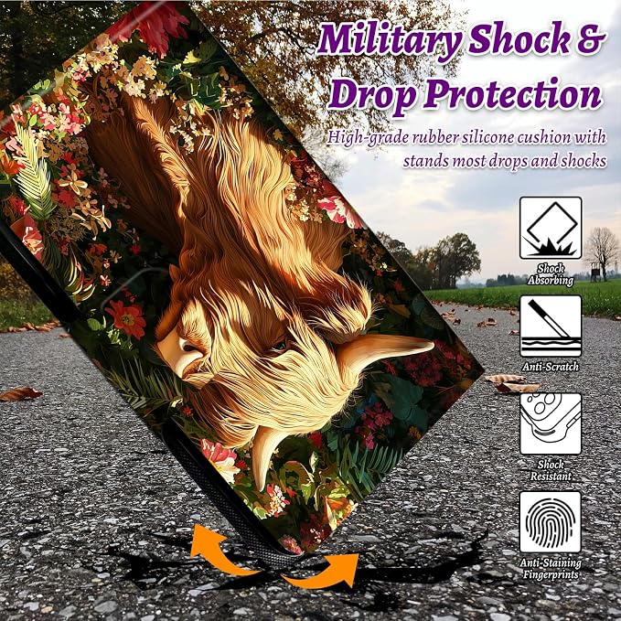 Rotating Handle Case for Samsung Galaxy Tab S8 Plus 2022/S7 FE 2021/S7 Plus 2020 12.4 Inch, 360 Degree Swivel Kickstand with Magnetic Closure Leather Protective Cover, Grass Grass Field Cow