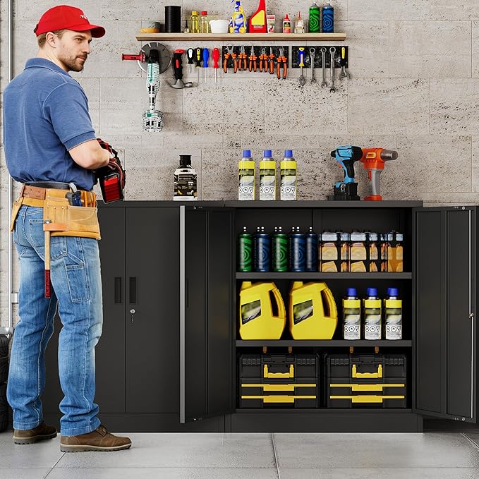 CJF Metal Storage Cabinet, 36" H Locking Storage Cabinet with Shelves and Doors, Metal Cabinets for Home Office, Garage, Utility Room and Basement (Black)
