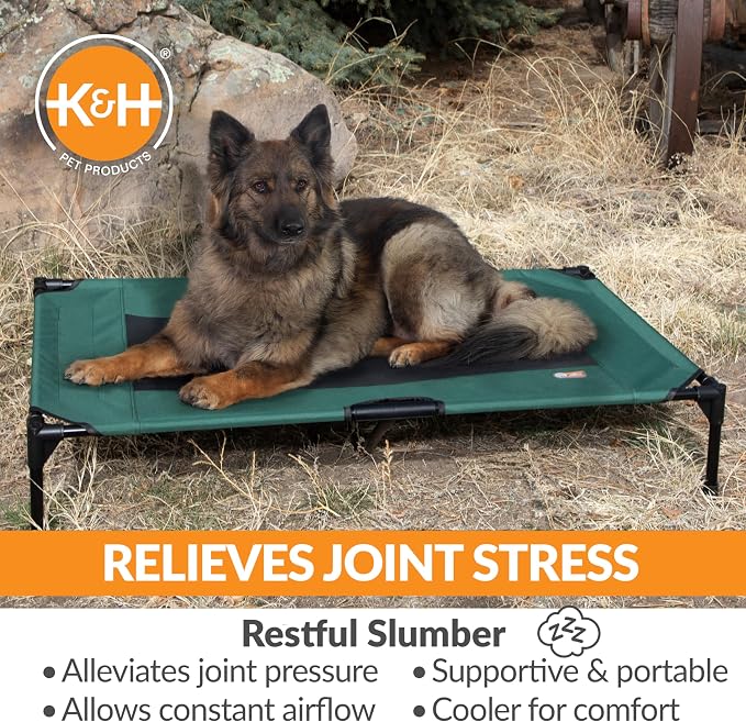 K&H Outdoor Elevated Dog Bed, Cooling Raised Dog Bed, Green, XL 50x32in | Pet Cot for Large & Extra Large Pets, Breathable Mesh Center Hammock Design, Indoor/Outdoor Washable Cover, 50x32in