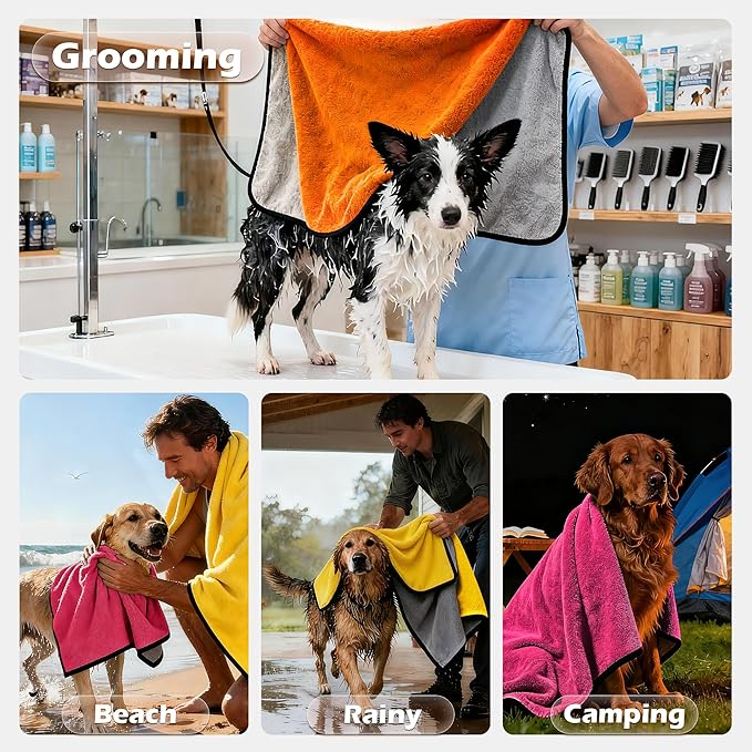 MICOOYO Dog Towels for Drying Dogs 3 Pack, Ultra Absorbent Microfiber Pet Bath Blanket | Quick Dry Towel for Dogs and Cats, 20"x40", M