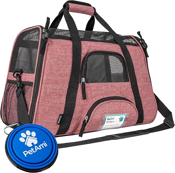PetAmi Airline Approved Pet Carrier Cat Small Dogs, Large Heather White Red | Soft Sided TSA Travel Bag, Sherpa Bed, Breathable Mesh Ventilation, Collapsible Bowl, Fits Under Seat, Up to 18 lbs