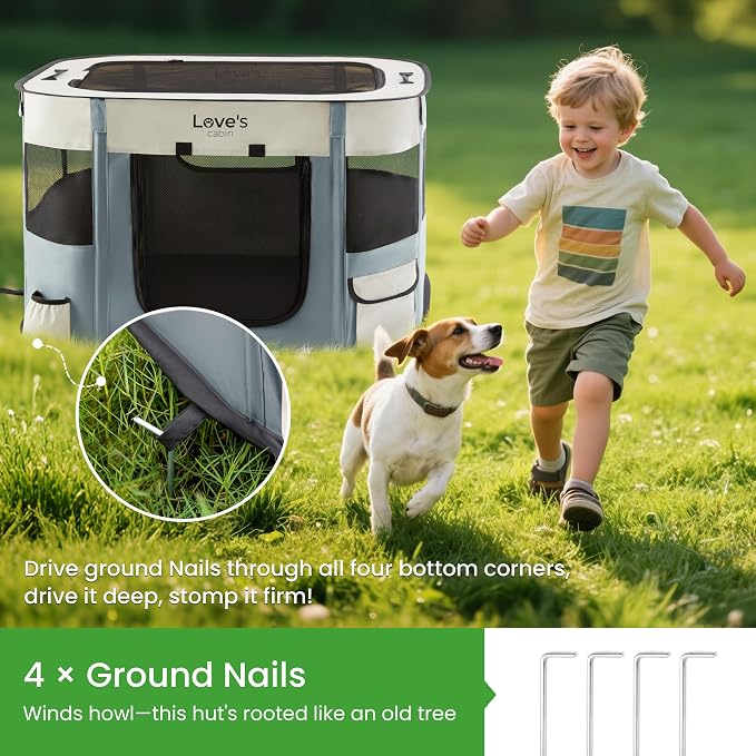 Love's cabin Pet Puppy Dog Playpen, Large Dog Tent Crates Cage Indoor/Outdoor, Portable Exercise Playpen for Cat, Foldable Pop Up Dog Kennel Playpen with Carring Case (L, Gray Green)